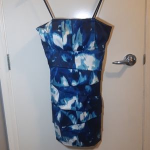 Strapless blue multi layered cocktail dress